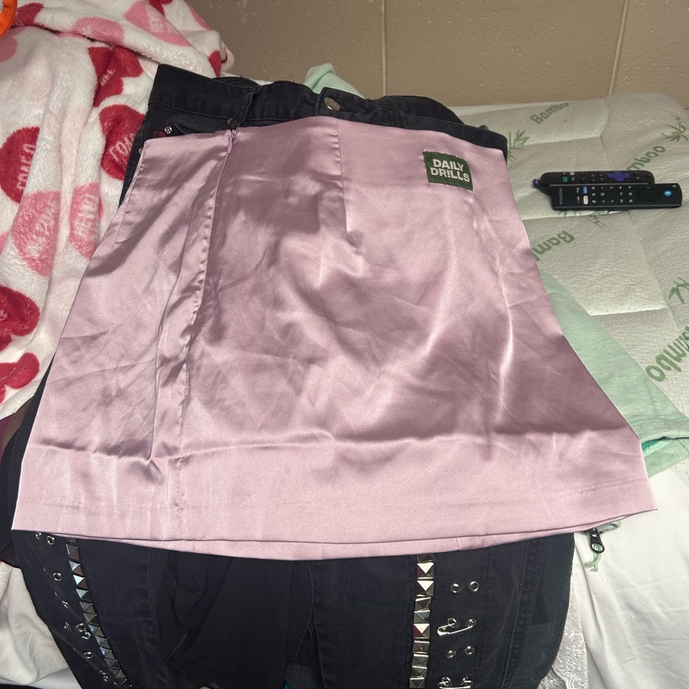 Daily Drills Light Pink Satin Mini Skirt